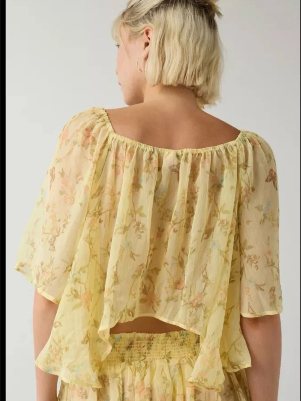 Yellow Floral Peasant Blouse - Picture 2 of 3